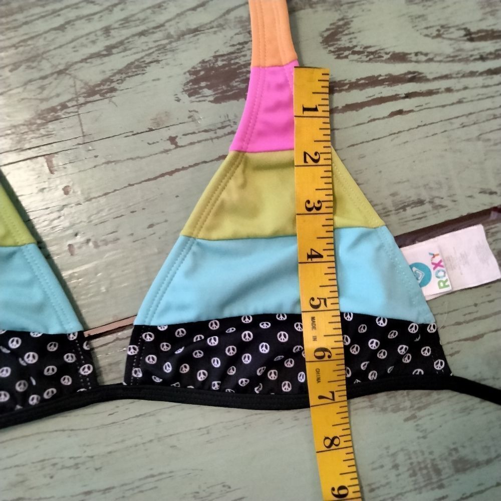Roxy Bathing Suit Top TOP ONLY Size M  Pink Black Yellow Turquoise - Picture 9 of 9